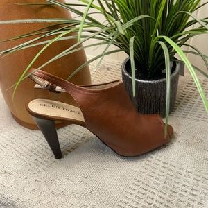 Stylish Ellen Tracy camel open toe shoes